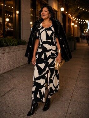 11 Honore Black and White Abstract Maxi Dress
